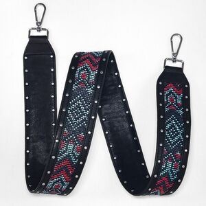 Claris Virot
Leather Black Crossbody Strap with Pink & Teal Beaded Pattern